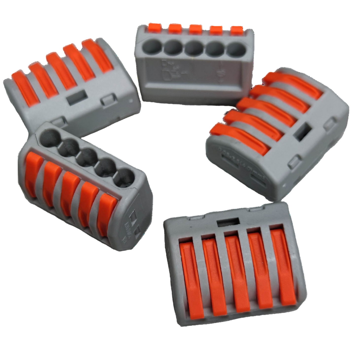Set of 32A 250V electrical connector with orange levers for secure wire connections in electrical circuitry