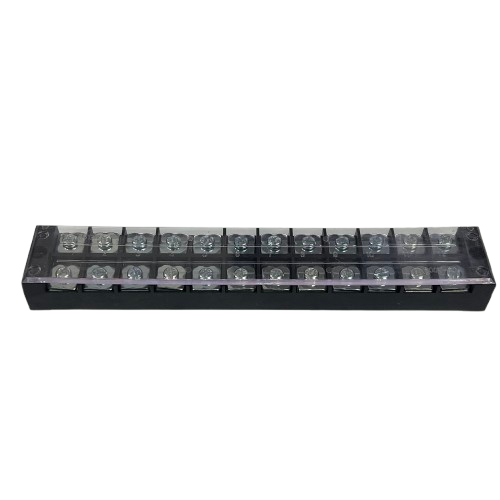 Grippes 45A 12Pairs Terminal Block 600V black plastic base with clear cover and screw terminals