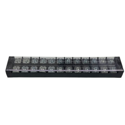 Grippes 45A 12Pairs Terminal Block 600V black plastic base with clear cover and screw terminals