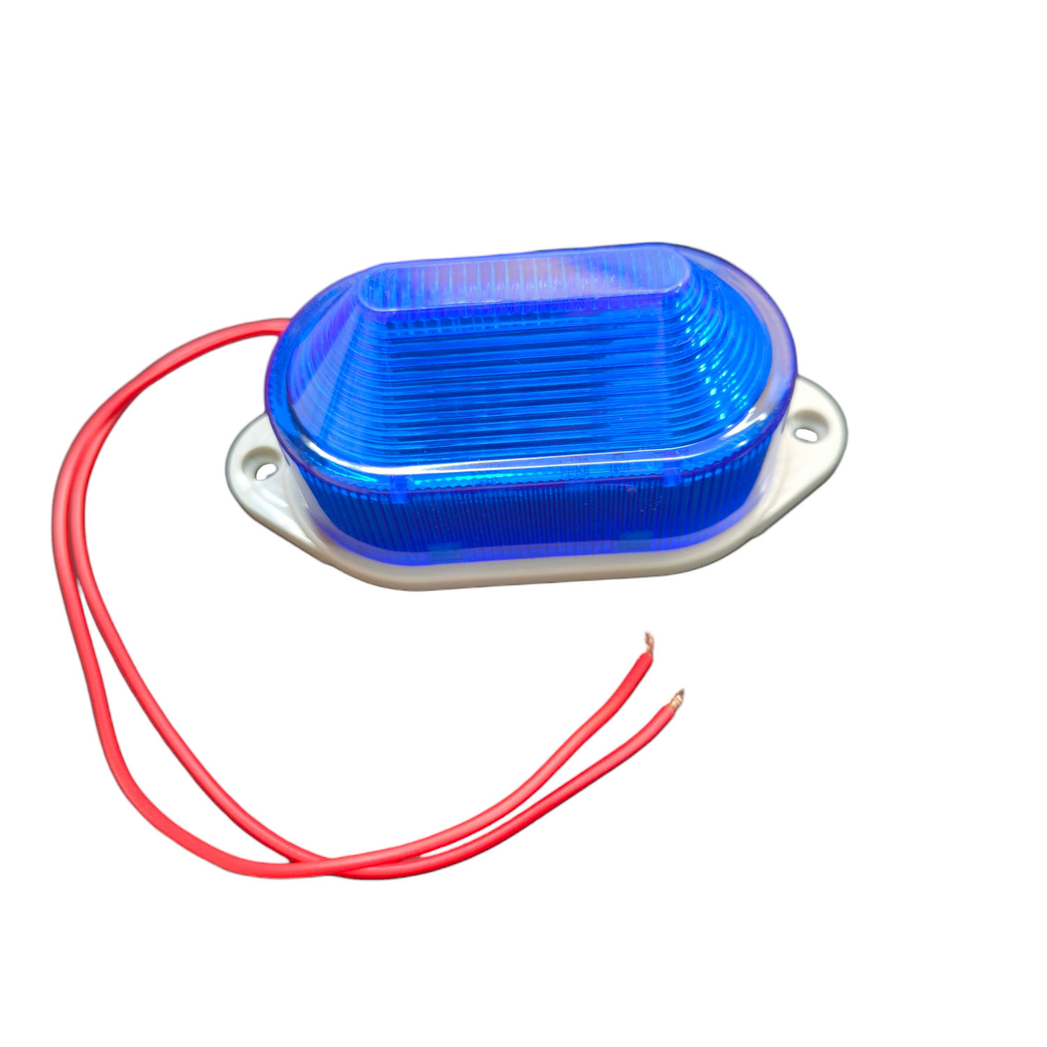 Denko Blue LED Warning Light with Siren 24V oval white base blue lens with red power wires