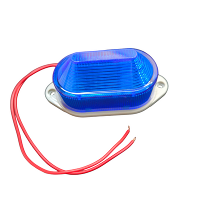 Denko Blue LED Warning Light with Siren 24V oval white base blue lens with red power wires