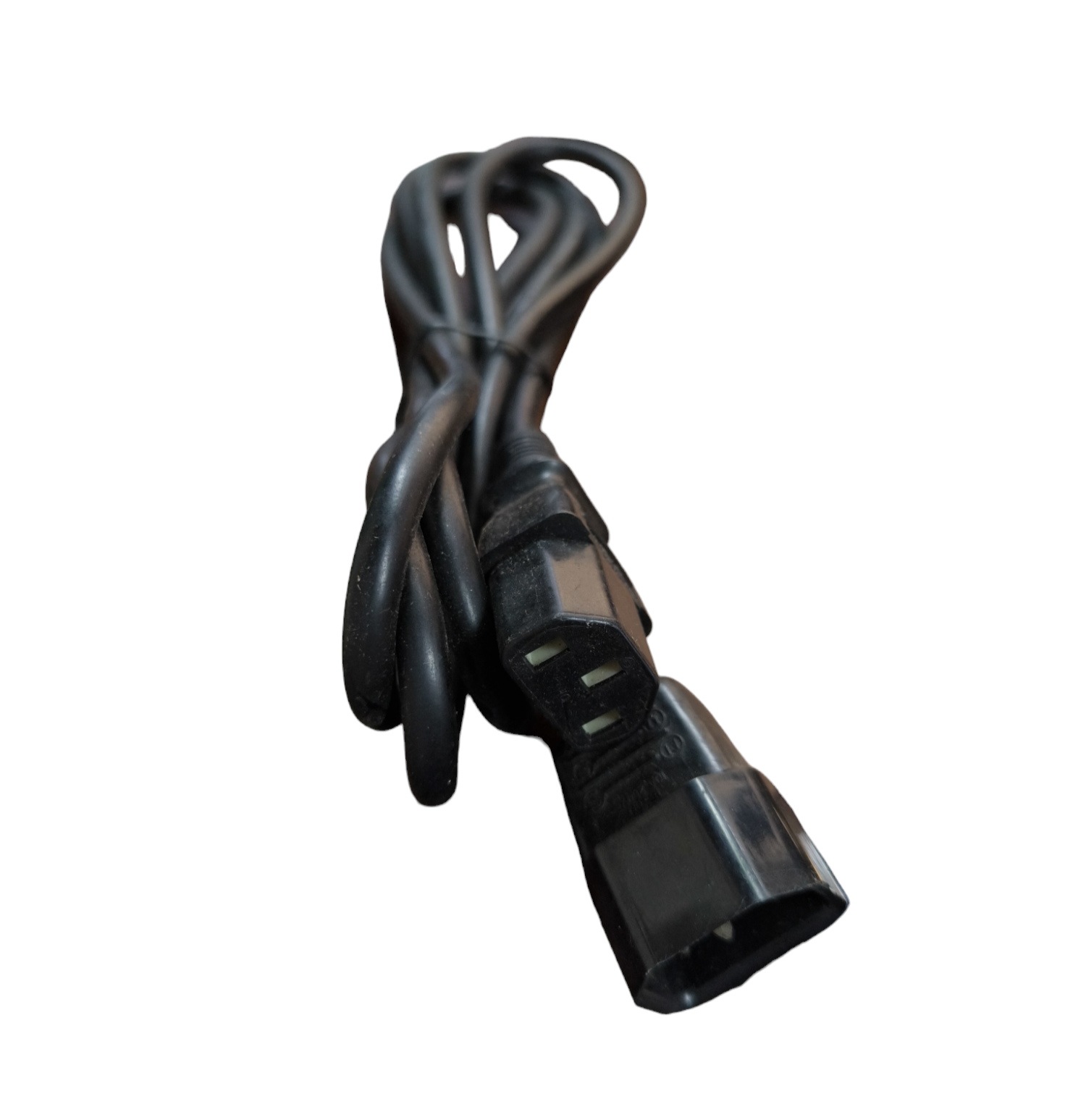 Black C13 to C14 AC power cord coiled cable for computers servers and power supplies