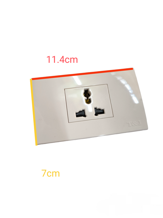T&J 1 Gang Universal Outlet 16A 250V power point switch with white rectangular frame