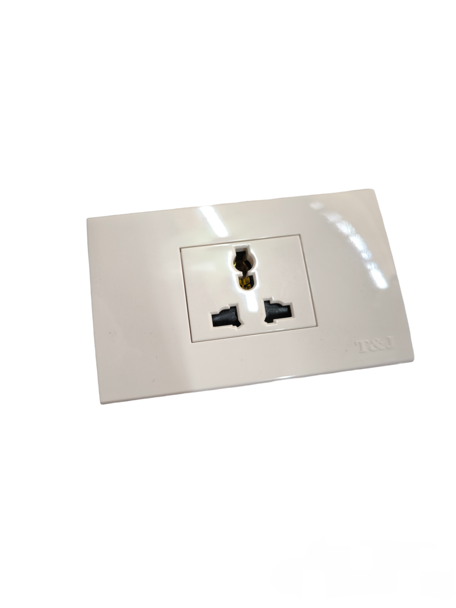 T&J 1 Gang Universal Outlet 16A 250V power socket with sleek white faceplate