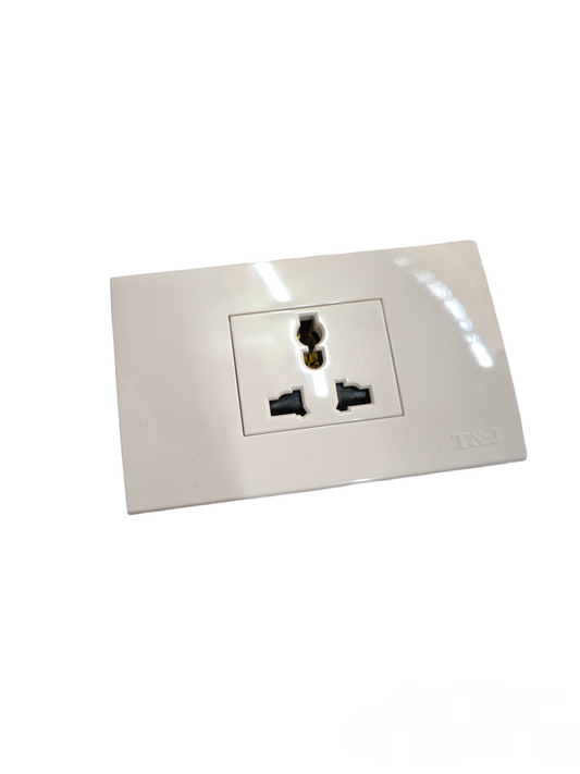 T&J 1 Gang Universal Outlet 16A 250V power socket with sleek white faceplate