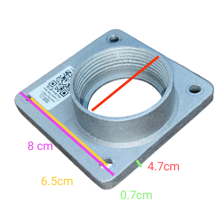 Aluminum threaded square mounting flange with four screw holes and QR code industrial meter hub 1.5 inch