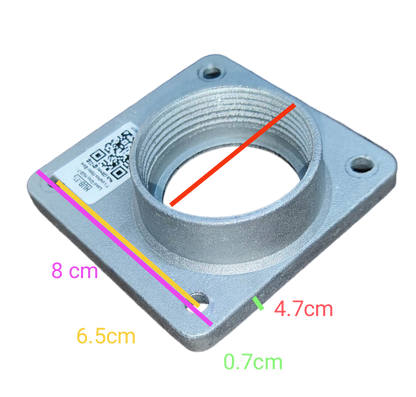 Aluminum threaded square mounting flange with four screw holes and QR code industrial meter hub 1.5 inch