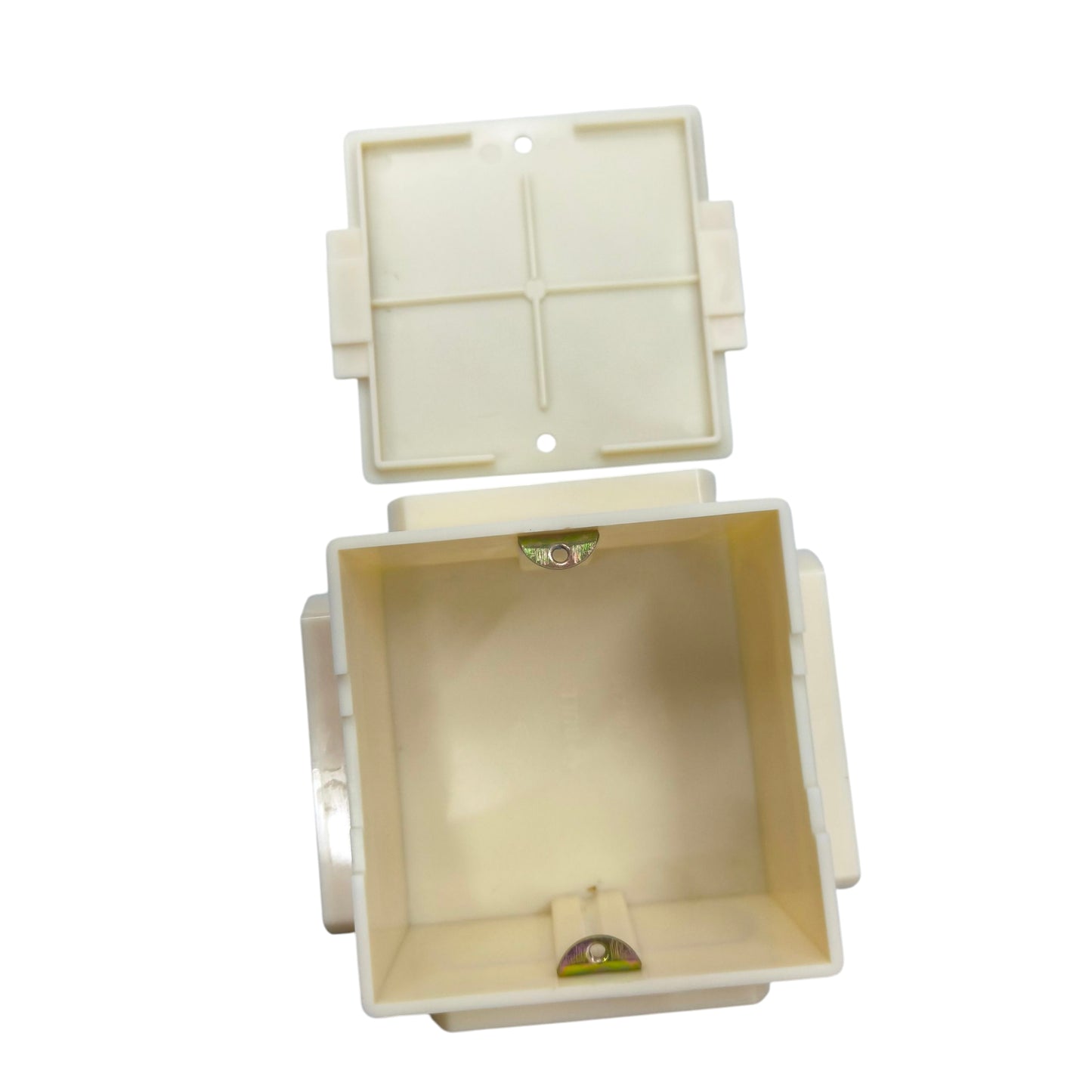 Bull beige plastic square electrical box with removable lid and mounting clips Junction Box and Utility Box H4