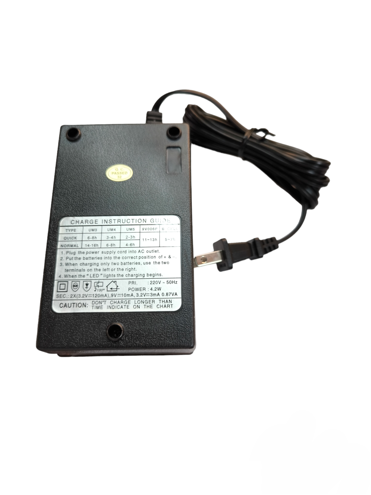 Universal Ni-Cd battery charger black device with power cord and plug from China