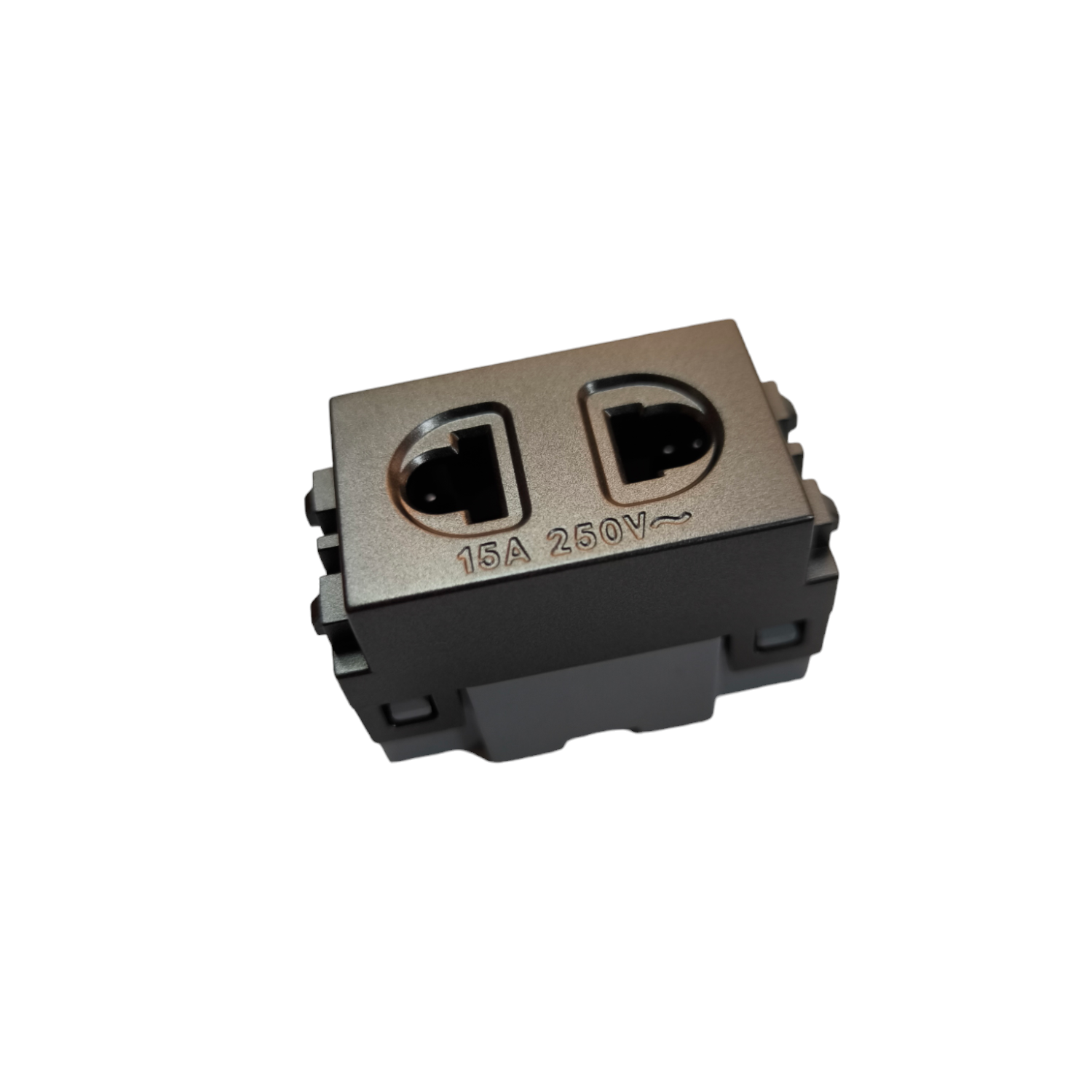 Royu Universal Outlet 15A 250V Plano Series dual socket power point module in metallic finish