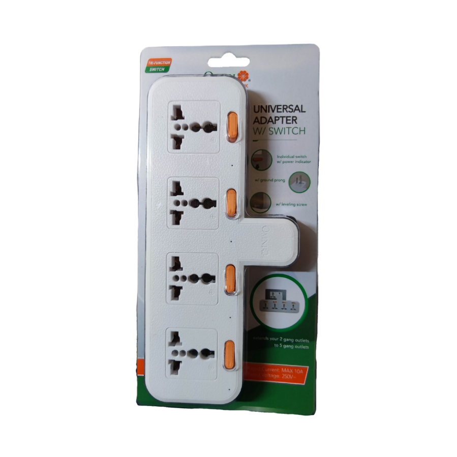 Omni 4 gang universal outlet 10A 250V power strip with individual power switches for convenience