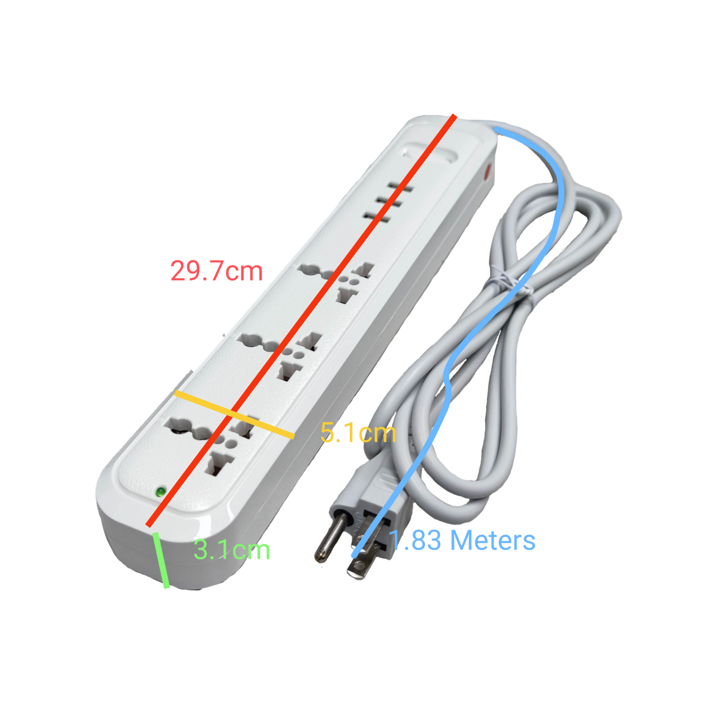 Omni universal outlet power strip with USB featuring multiple sockets and a 1.83-meter cord