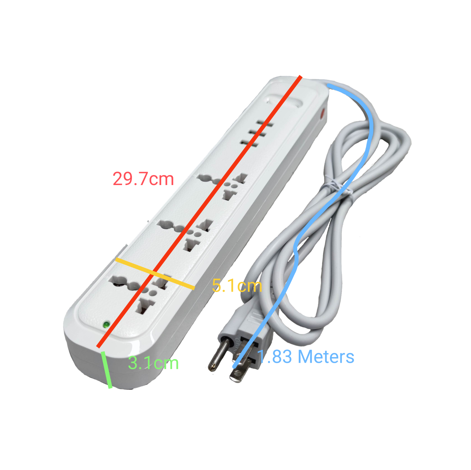 Omni universal outlet power strip with USB featuring multiple sockets and a 1.83-meter cord