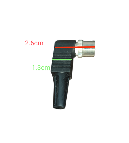 PAL Plug L Type right angle TV antenna connector for coax cables showing 2.6cm and 1.3cm dimensions China vendor