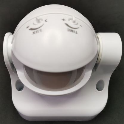 White adjustable dome PIR Motion Sensor 5A 220V with wall mount base and lux time adjustment dials