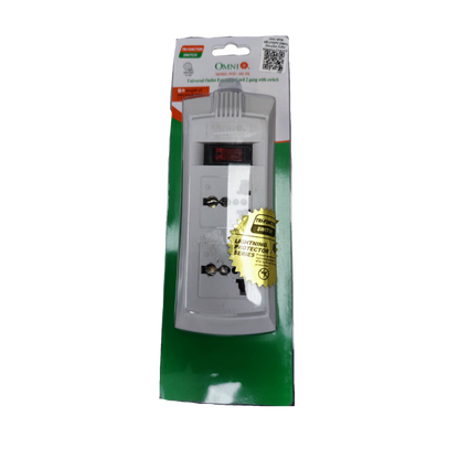 Omni universal power strip with single switch and two plug outlets with lightning protection