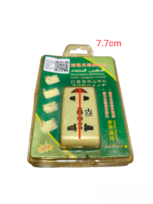 Travel Adaptor Converter 10A 250V multi-purpose universal travel adapter in gold color packaged in green blister pack
