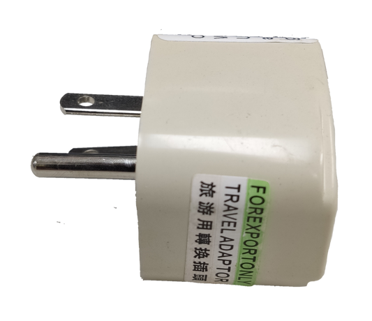 Universal Travel Adaptor to Type B Plug with white body and metal prongs for international use
