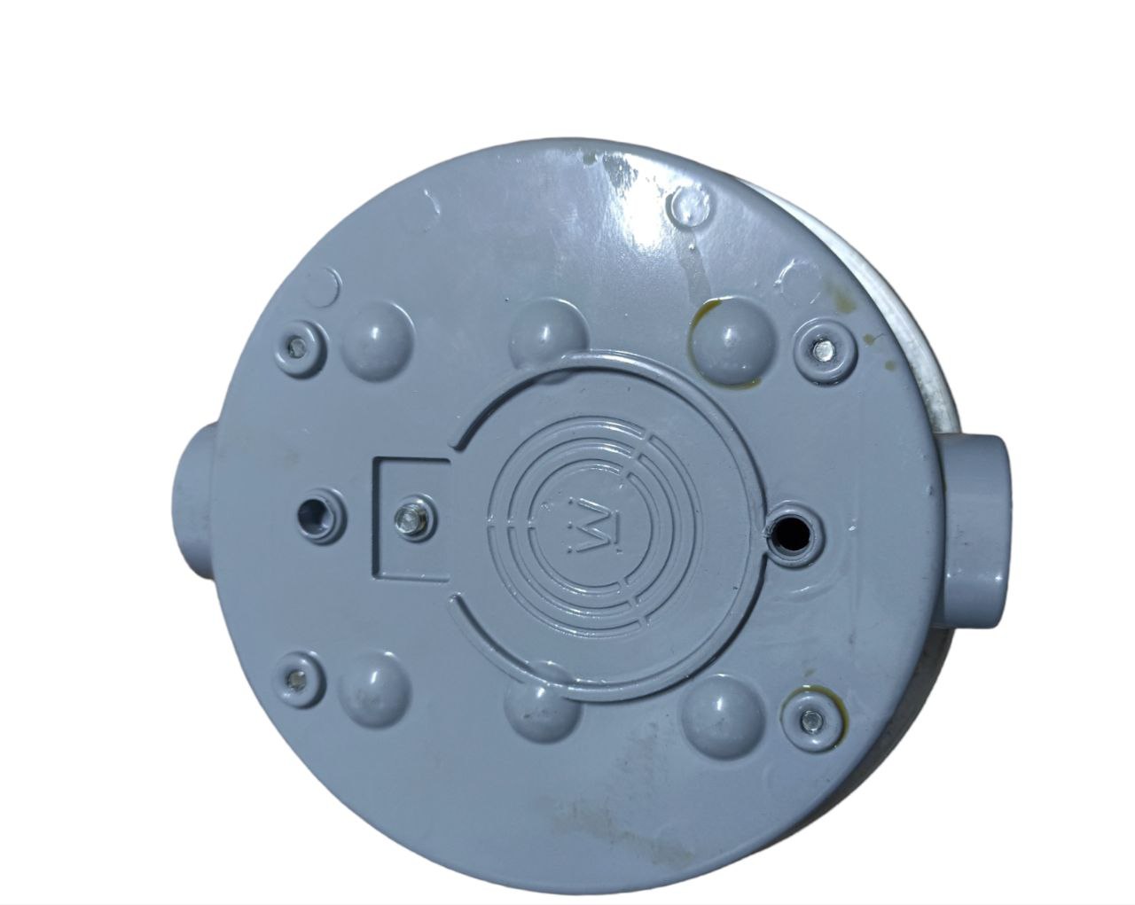 USA Round Meter Base 1 inch gray electrical circuitry part with circular design and mounting holes