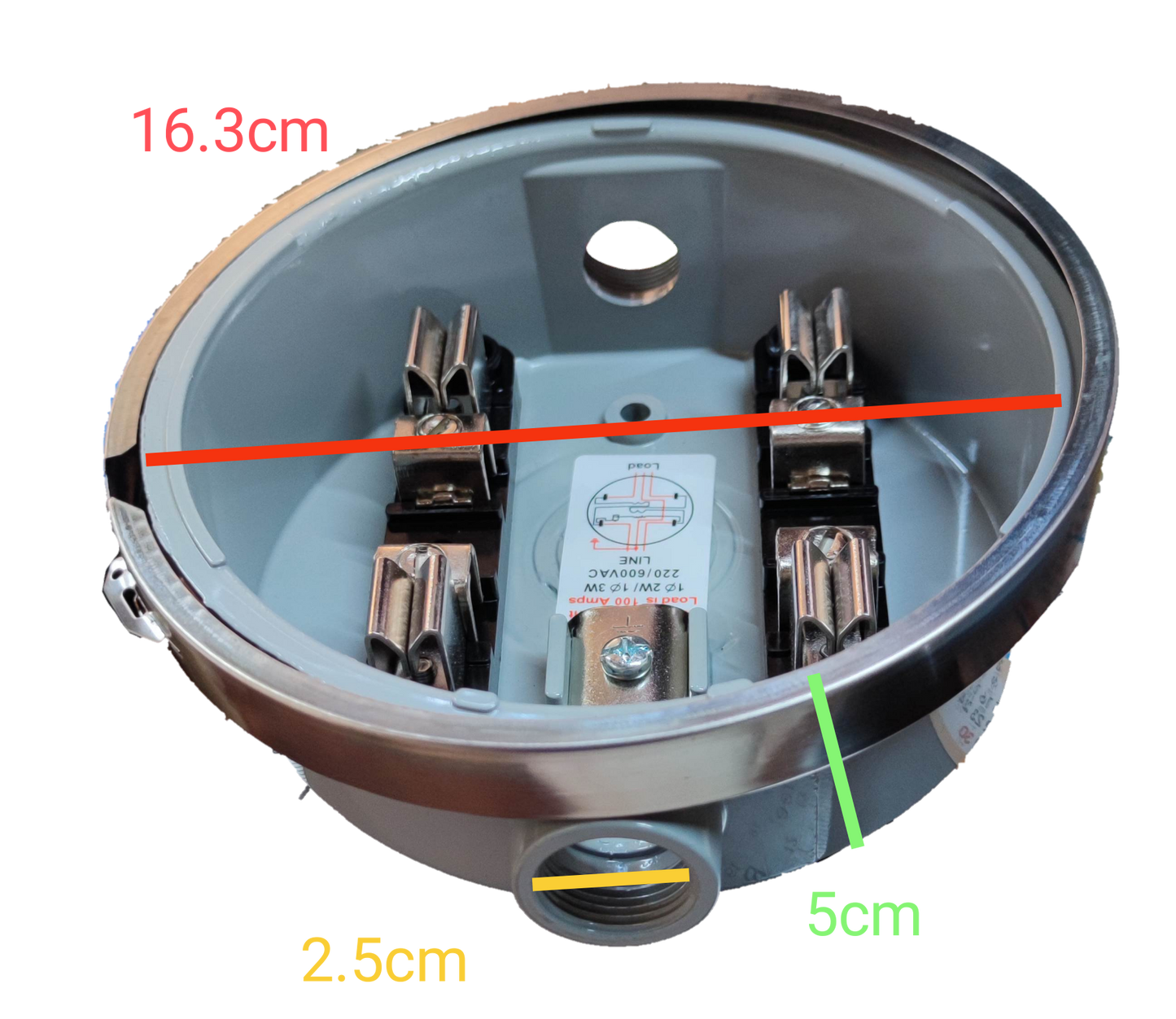 USA Round Meter Base 1 inch electrical circuitry part with metal and plastic components