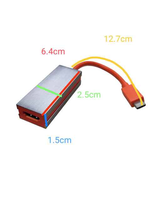 Compact USB-C to HDMI Adapter 720P with orange cable and silver aluminum body from China