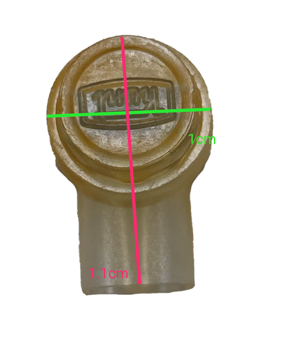 Close-up of a UY Connector Electrical Wire part with measurements showing 1 cm and 1.1 cm dimensions