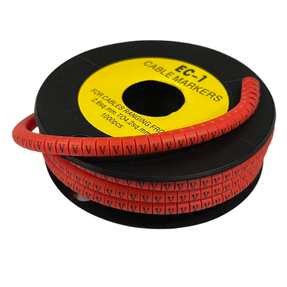 Grippes cable management V Marker Red 2.6mm to 4.2mm cable markers on a black spool