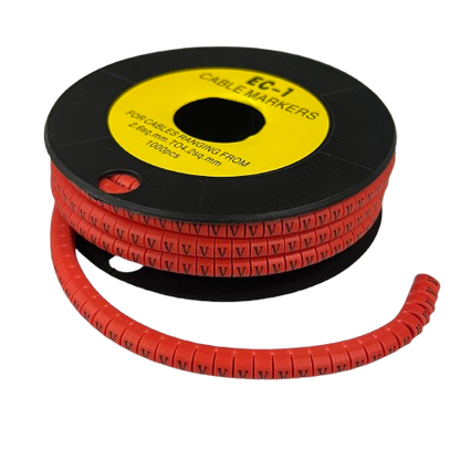 Grippes V Marker Red 2.6mm to 4.2mm cable management markers on a black spool