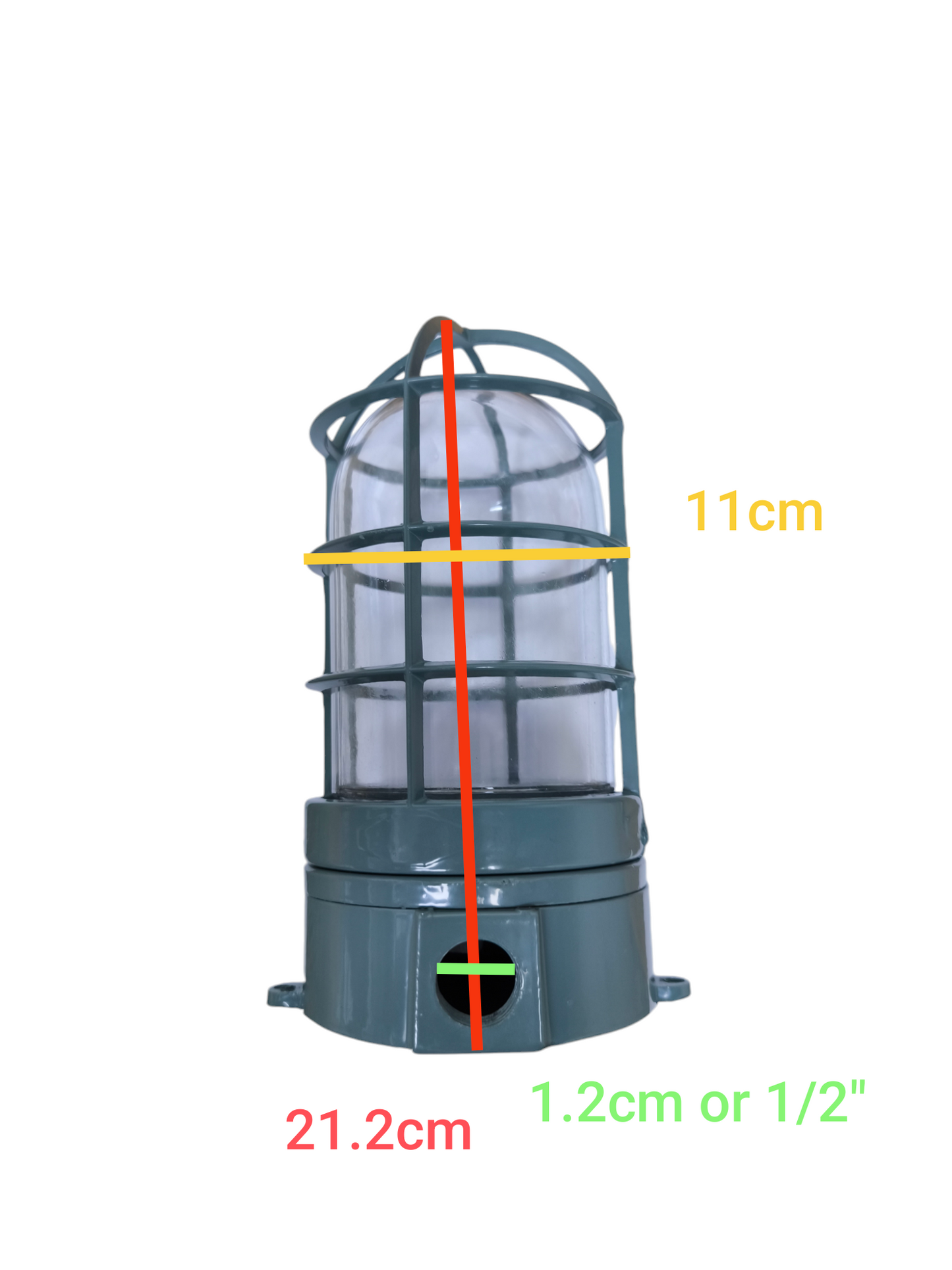 VPL Vapor Lamp E27 with Glass Cover and protective metal cage with detailed measurements