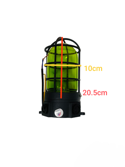 Biglite vapor lamp fixture green glass with protective cage and black base for lighting installation