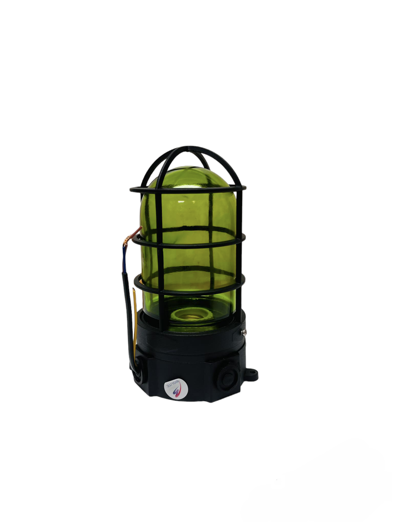 Biglite vapor lamp fixture green glass with protective black metal cage for lighting installation