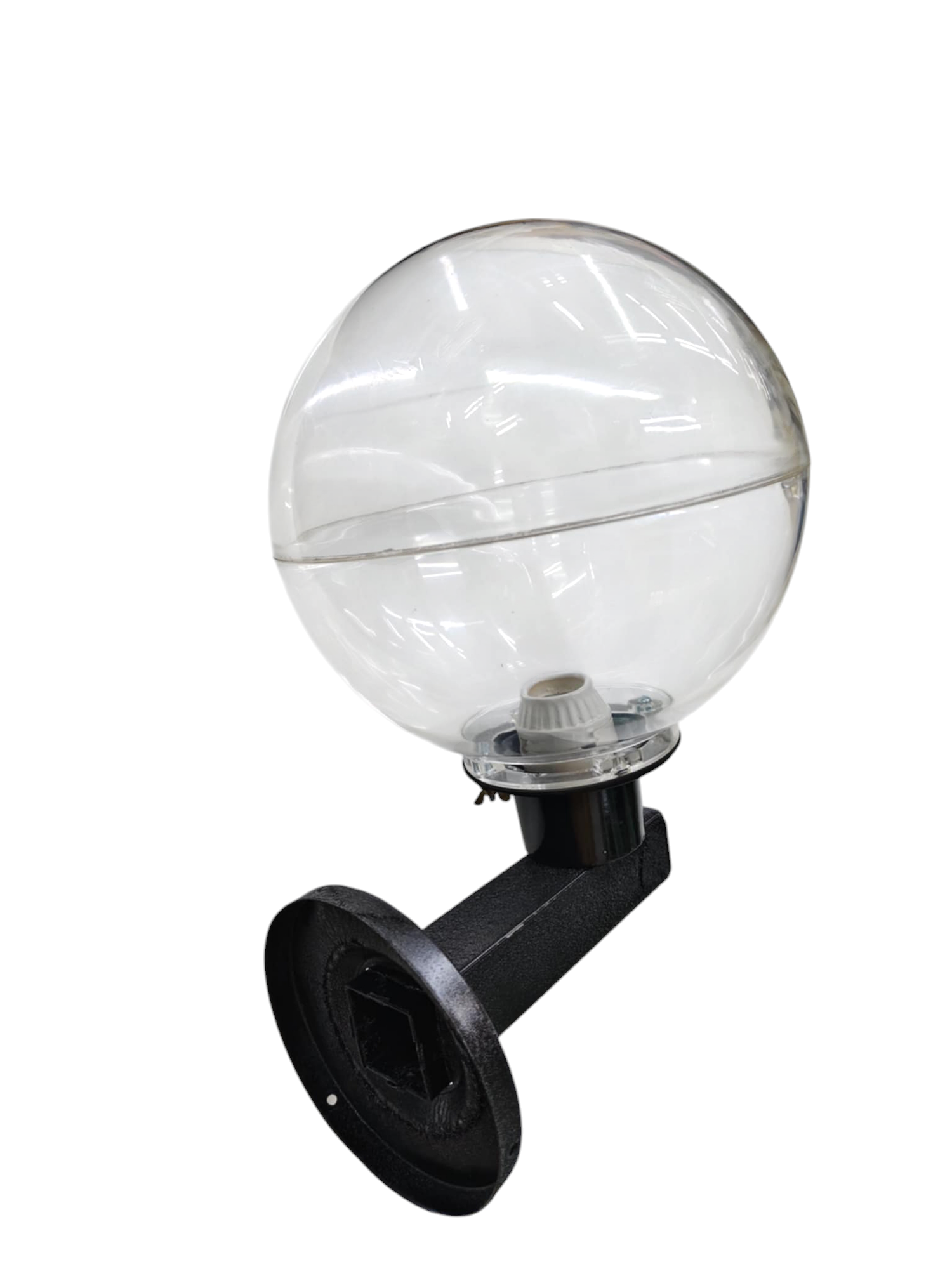 Amco 10 inch globe wall light with clear spherical glass shade and black mounting bracket