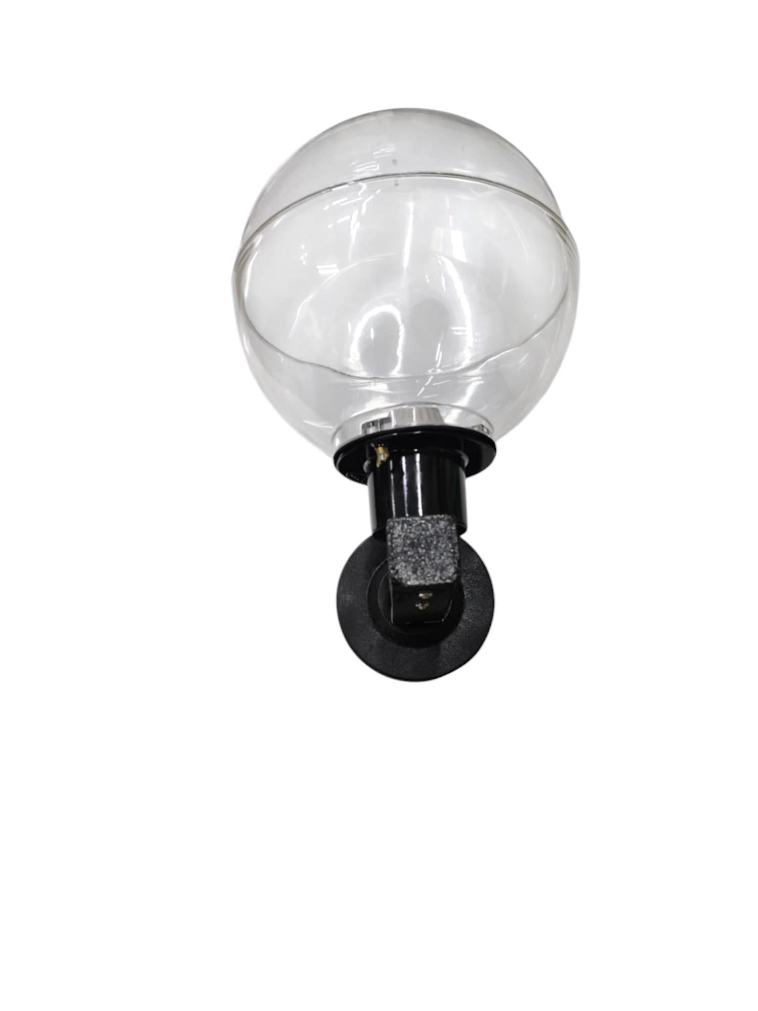 Amco 10 inch globe wall light with clear glass globe and black mounting bracket for wall installation