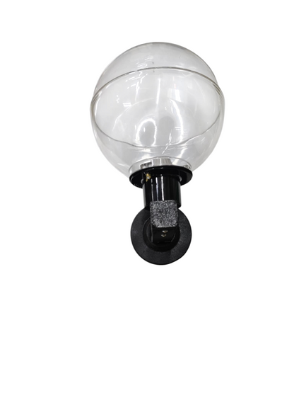 Amco 10 inch globe wall light with clear glass globe and black mounting bracket for wall installation