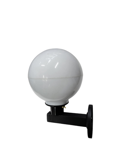 Amco 10 inch globe wall light with white spherical glass shade and black mounting bracket