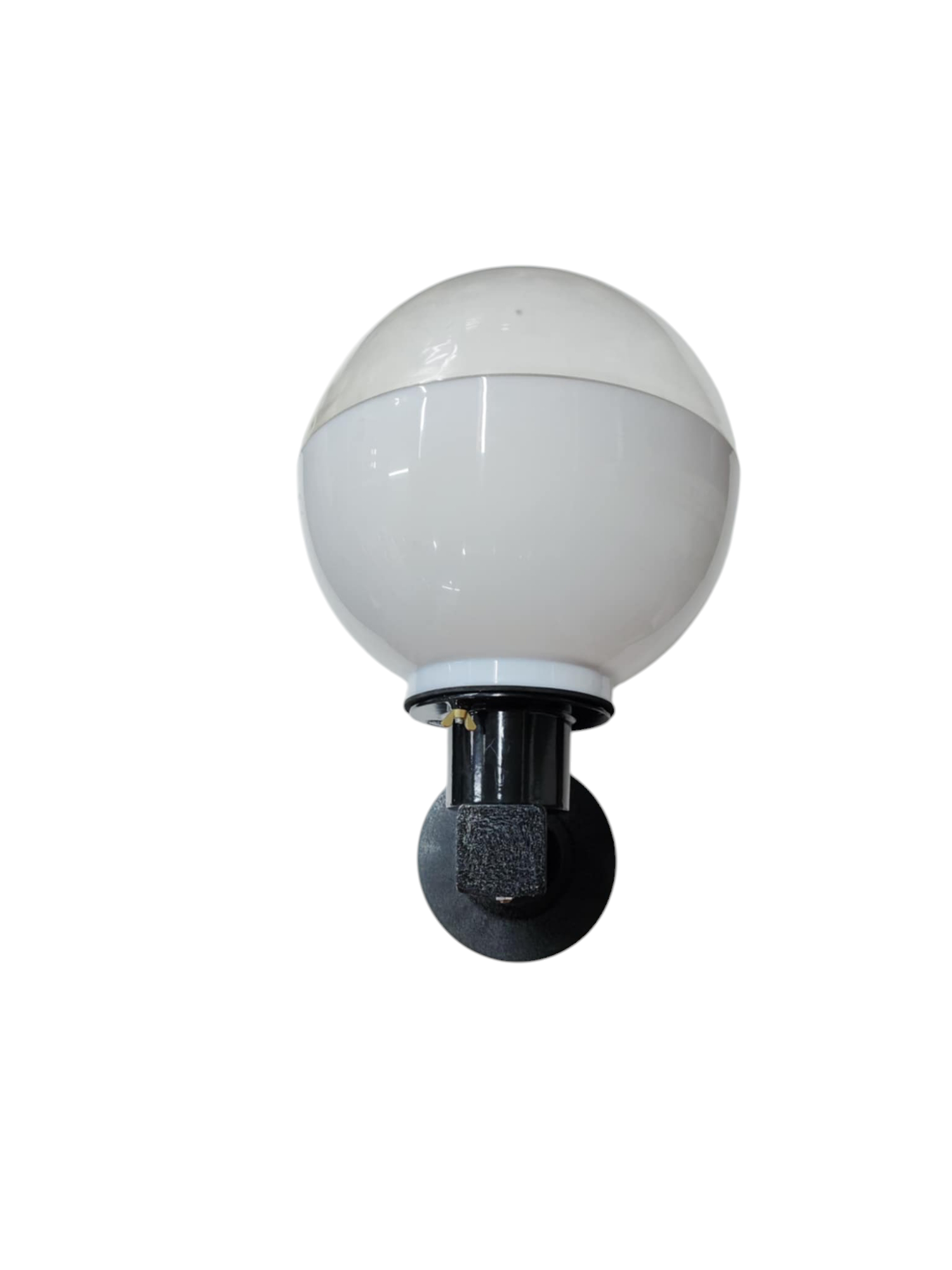 Amco 10 inch globe wall light with white spherical shade and black mounting base