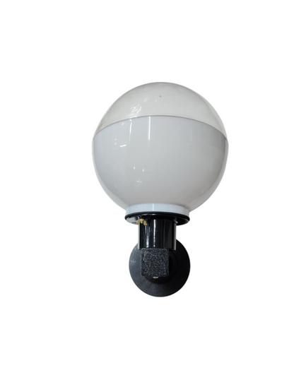 Amco 10 inch globe wall light with white spherical shade and black mounting base
