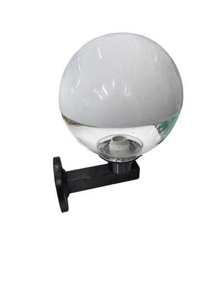 Amco 10 inch globe wall light with black mounting bracket for outdoor lighting installation