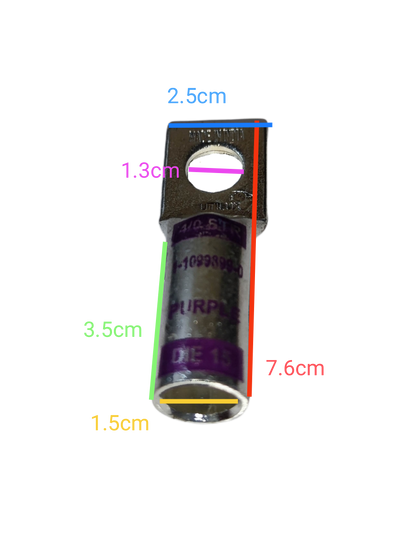 Utilux 100mm Wire Size 1-1099899-0 Terminal Lugs with detailed size measurements in various colors
