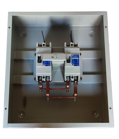 Shihlin 125A MTS 2 Pole Single Pole electrical circuit breaker mounted inside a metal panel box