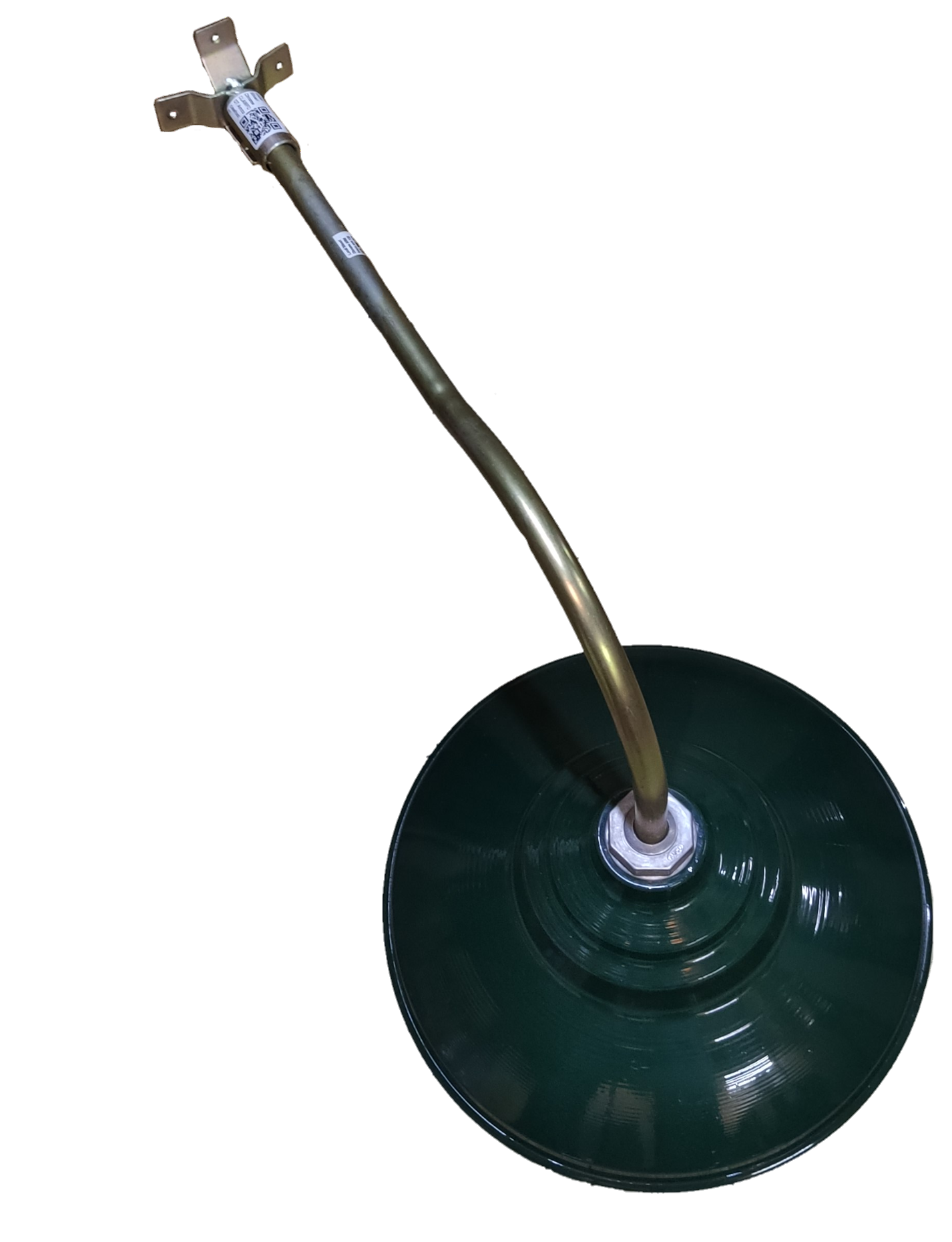 14 inch lamp cover with E27 socket by Amco in green with brass arm for lighting installation