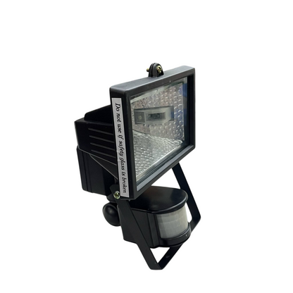 150W halogen flood light with sensor 220V in black housing for outdoor lighting installation