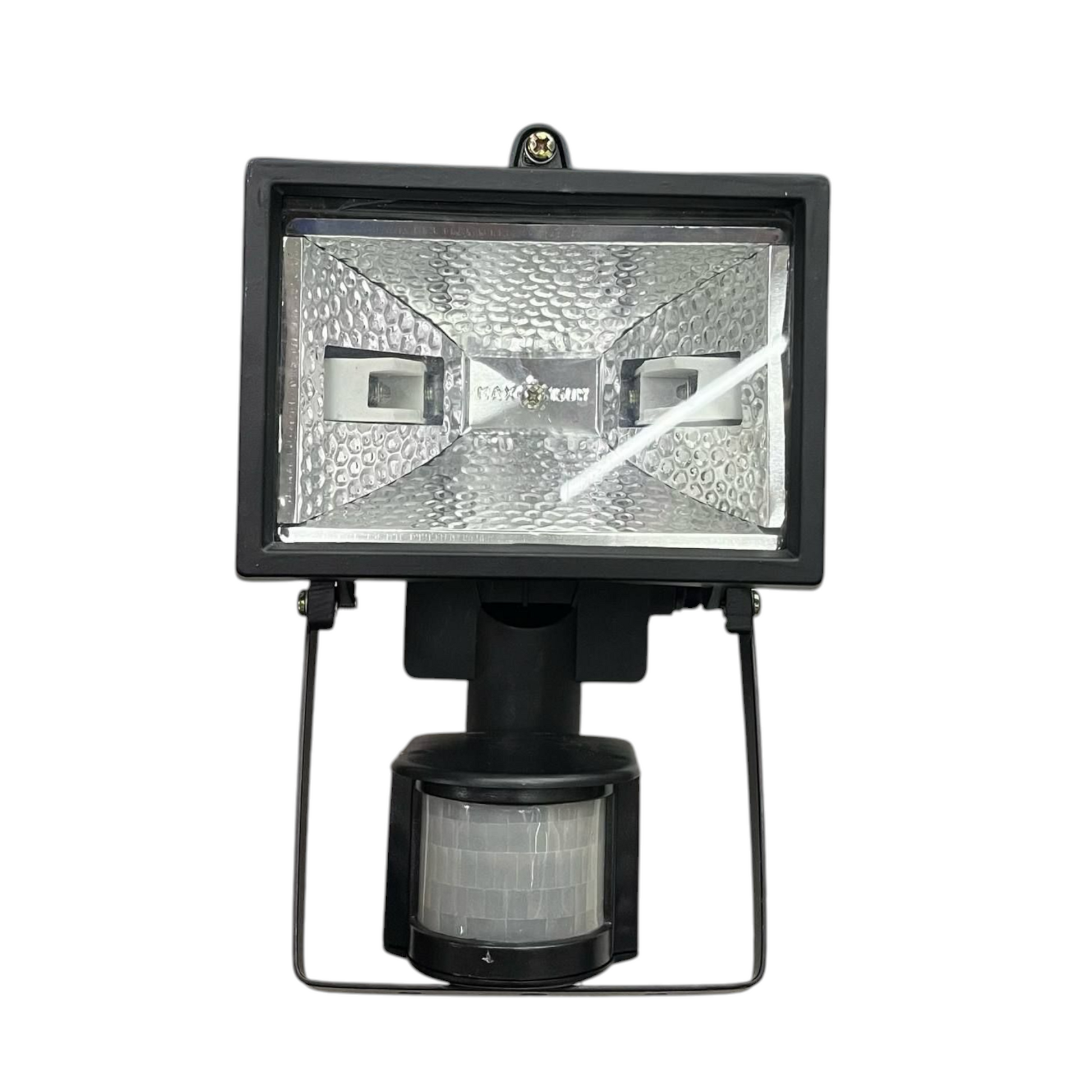 150W halogen flood light with sensor 220V in black casing with adjustable mounting bracket