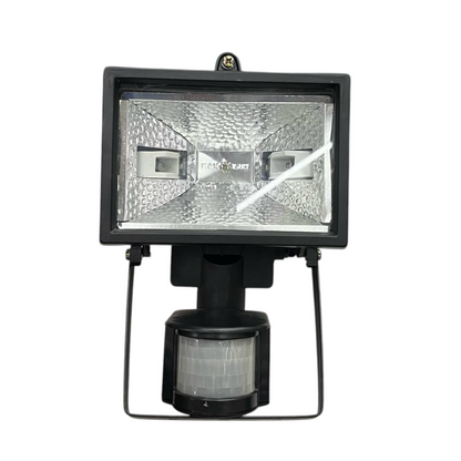 150W halogen flood light with sensor 220V in black casing with adjustable mounting bracket