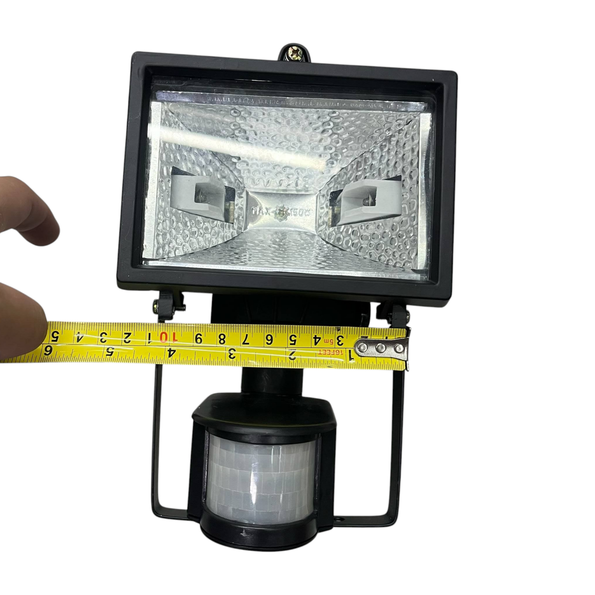 150W halogen flood light with sensor 220V black casing and motion sensor with measuring tape