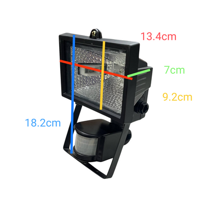 150W halogen flood light with sensor 220V in black with adjustable mounting bracket and motion detector