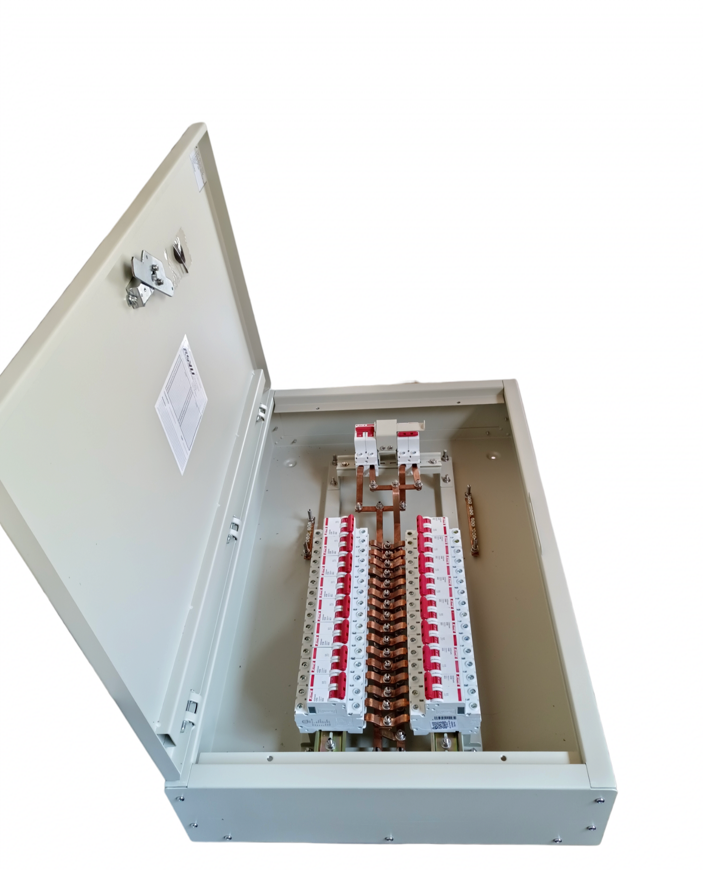 Himel 16 Branches 2pole Circuit Breaker electrical panel with open metal enclosure and red white switches
