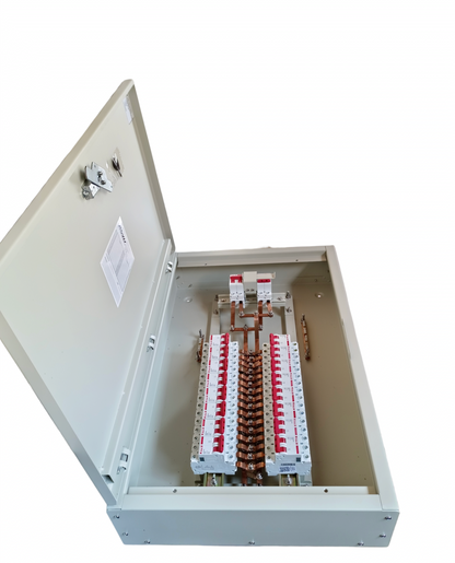 Himel 16 Branches 2pole Circuit Breaker electrical panel with open metal enclosure and red white switches
