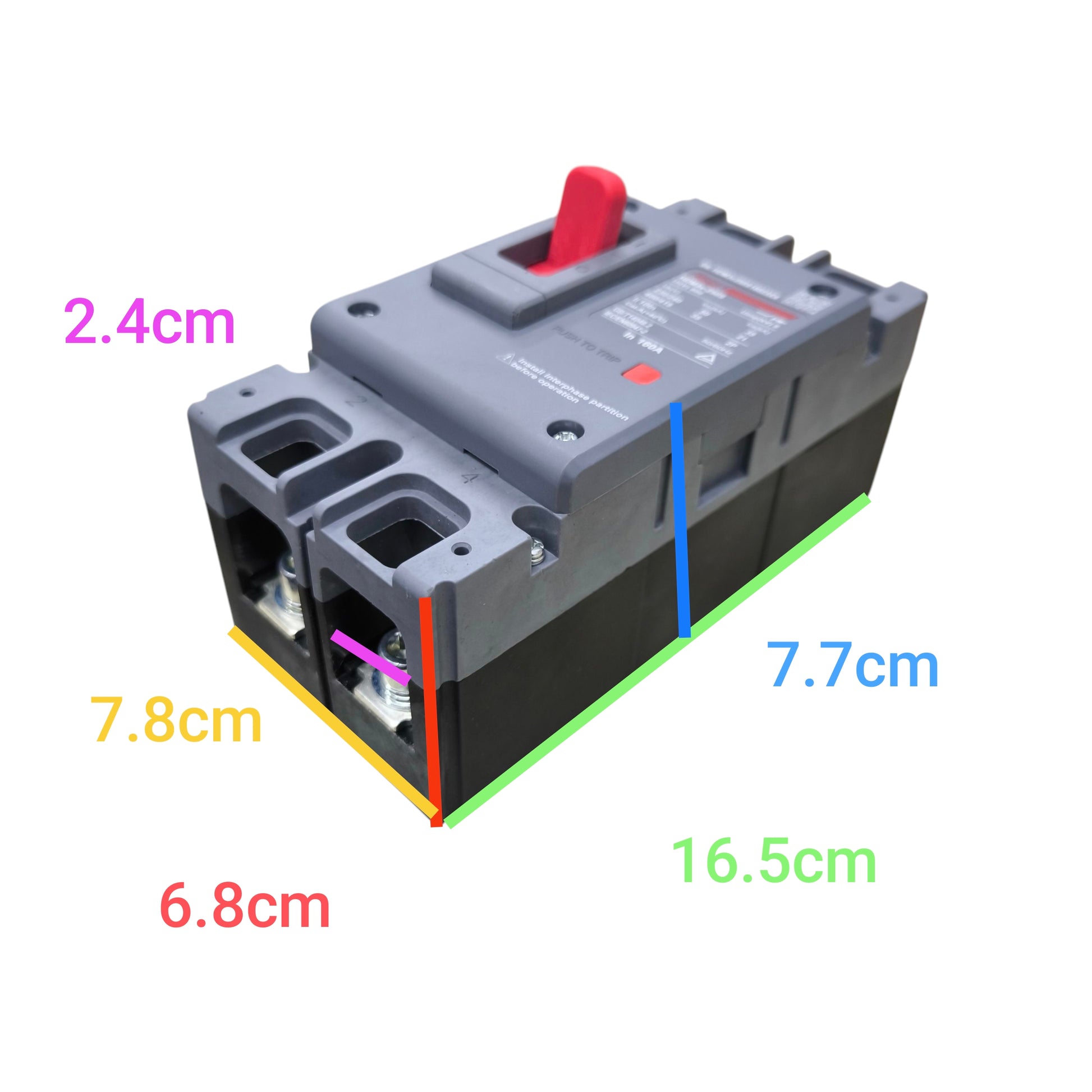 Himel 180A 2 Pole 220V 36KAIC 400V AC circuit breaker with red switch and gray body