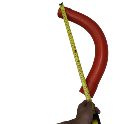 Atlanta 2 Inches PVC Conduit Elbow red curved conduit being measured with yellow tape measure in hand